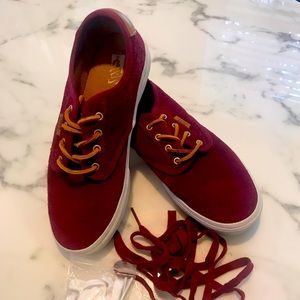 NWOT Red suede Vans - with original box & 3 sets laces